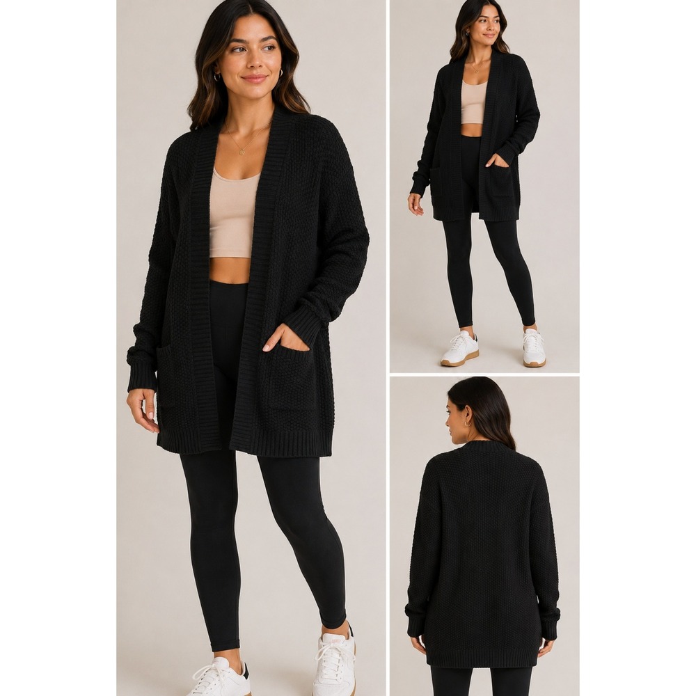 GAP Black‎ Textured Knit Open Front Cardigan Sweater Womens Small NWT Cotton